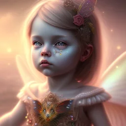 fairy toddler character, ominous, facepaint, waist up portrait, intricate, oil on canvas, masterpiece, expert, insanely detailed, 4k resolution, retroanime style, cute big circular reflective eyes, cinematic smooth, intricate detail , soft smooth lighting, soft pastel colors, painted Renaissance style