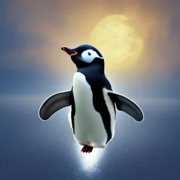 penguin flying in the sky