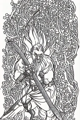 coloring book page of a gigantic troll holding a sword