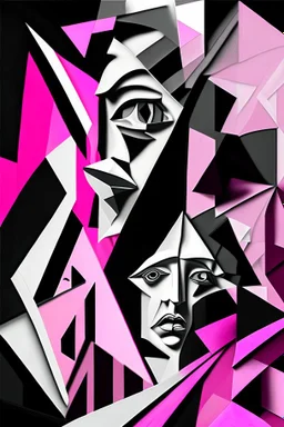 The surreal Moral outrage; Cubism; black and pink and white