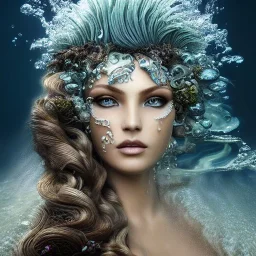 high-quality, fine-detail close-up portrait of gorgeous, stunning goddess of water, hair as stormy ocean, seaweed as flowing dress, 8k resolution, 3D octane render, intricate, digital art, detailed matte, volumetric lighting, George Grie, Anne Dittman, Anne Stokes, Lisa Parker, Selina French,