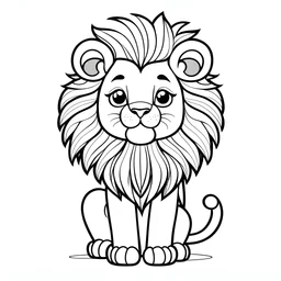 cute lion, black and white, white background, clean lines, coloring page for kids