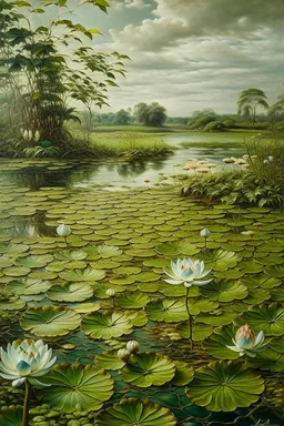 Prompt: rococo, wet-land marsh, waterlilies —s 50