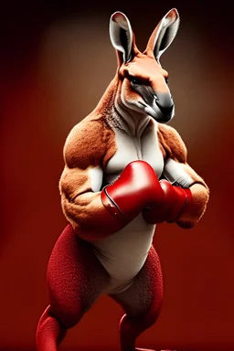 create an image of a muscley big red kangaroo with mma gloves