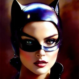 portrait beautiful face CatWoman,busty,ancient metal armor balanciaga fashion clothe painting by gaston bussiere, greg rutkowski, yoji shinkawa, yoshitaka amano, tsutomu nihei, donato giancola, tim hildebrandt, oil on canvas, cinematic composition, extreme detail,fit full head inside picture,16k