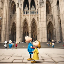 Peanuts Characters visiting the Cathedral of Notre Dame