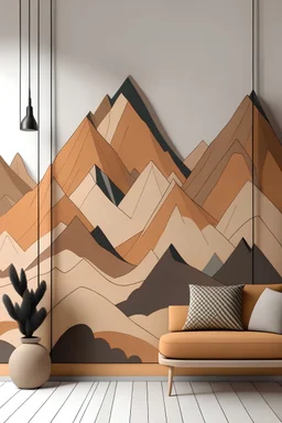 Create a handpainted geometric wall mural inspired by mountain sports, featuring asymmetric peaks and climbing rope patterns. Use earthy tones to bring a sense of adventure and elevation."