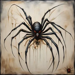 Bone spider pathos membrane, horror surrealism, by Davidov, matte oil painting, long brush strokes, weird, sinister, nightmarish, decalcomania, minimalist