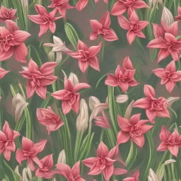 A highly detailed oil painting of intricate Amaryllis flowers, seamless pattern, Baroque