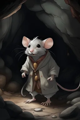 A mouse wearing heavy clothes in a cave