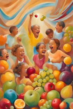 An abstract image about being greatful, laughter, children, god, fruits, friends