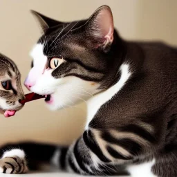 A cat licking another cat