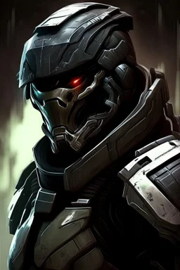 A soldier in the game Mass effect , he wears a BLACK skull helmet that covers his face, he is a rifleman, and his callsign is Titan. His colors are black and dark olive