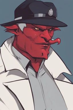 A red demon wearing a police comisioner outfit.