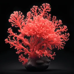 neon coral, single object, detailed with ancient flowers, black background, hyper realistic lighting