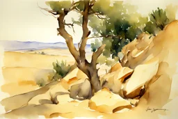 rocks, trees, mountains, john singer sargent watercolor paintings