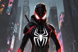 Miles morales in 8k nier automata drawing style, spider man them, cinematic mood, neon effect, close picture, bones, highly detailed, high details, detailed portrait, masterpiece,ultra detailed, ultra quality