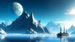 3D ship with sea landscape