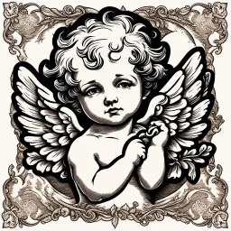 Lovesick cherub looking cupid illustration, vintage valentines day colors, overexaggerated, detailed drawing, behance, Victorian inspired, art station