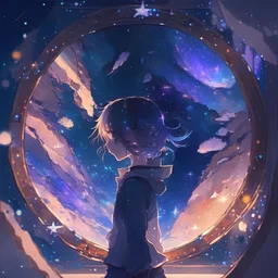 galaxy in a mirror, style anime,
