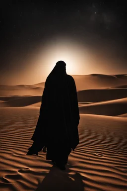 Photography Mistery of Black Ghost Man Arabian,Walking alonely on desert darkness night background