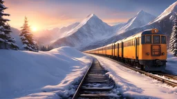 train, snow mountain, sunset, (masterpiece),((ultra-detailed)), (highly detailed CG illustration),(expressionless), (best quality:1.2), High quality texture, intricate details, detailed texture, High quality shadow, Cinematic Light, Depth of field, light source contrast, perspective,20s, (ulzzang-6500-v1.1:0.5),