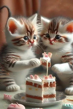 cute kittens eating cake