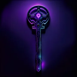 cyberpunk key, black background, purple lighting