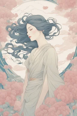 wind blowing from below, beautiful woman, loose lines, flowers, pastel colors, sense of liberation, concept art, art by james jean, takato yamamoto, 4k, concept art, illustrative