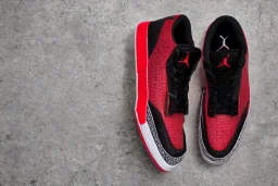 Jordan 3 black sneaker. Inside red fires.