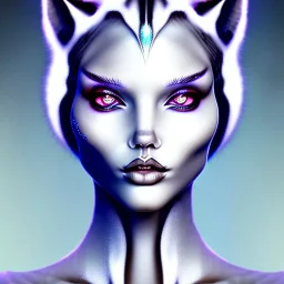 White catwoman, goddess, trippy, eyes different colored