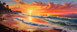 1970s coast, sunset, professional photography, colorful, realistic painting