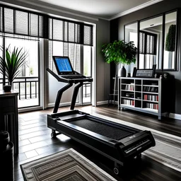 a treadmill in a living room