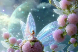 one big crystal subtle flower in a galactic ambiance of the sky, transparent petals, delicate colors, in the foreground, with a little beautiful fairy, full of details, smooth, bright sunshine，soft light atmosphere, light effect，vaporwave colorful, concept art, smooth, extremely sharp detail, finely tuned detail, ultra high definition, 8 k, unreal engine 5, ultra sharp focus