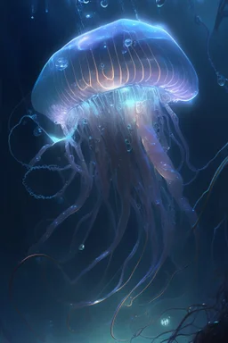 Cartoon jelly fish, electric bolts lighting up the dark ocean, , highly detailed, digital painting, artstation, concept art, sharp focus, illustration, Pixar and Disney animation, Art by greg rutkowski and alphonse mucha, masterpiece, stunning, 8k resolution,