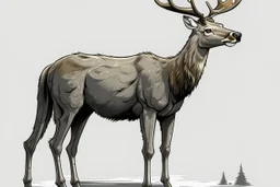 deer, full body, profile ,comic book, gray background,