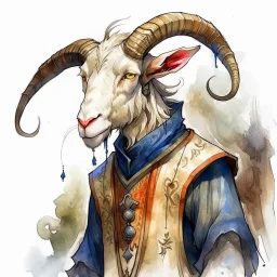 dnd, fantasy, watercolour, large strokes, stylistic, portrait, illustration, dull colours, goat in a human medieval suit