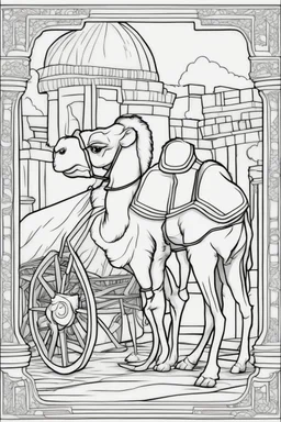 coloring page for kids, camel cart, thick outline, low details, no shading, no color