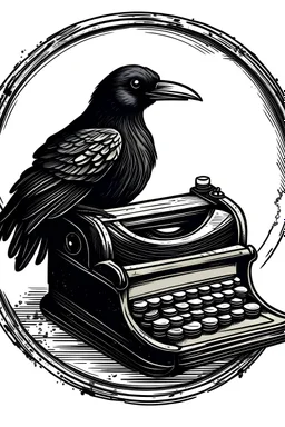 An emblem of a crow on a typewriter