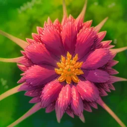 microphotography top-down view of a single flower, one flower, high definition, detail, HD, 8k, realistic, 3d rendering, blender, photography, fisheye, bulge, bokeh microbiology, intricate, detailed, blues, reds, yellows, greens, purples, oranges, indigos