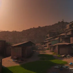 slums in the hill,sunny, hyperrealistic, concept art style, 3d, render, 8k