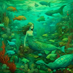 A turquoise underwater mermaid kingdom painted by Karl Wiener