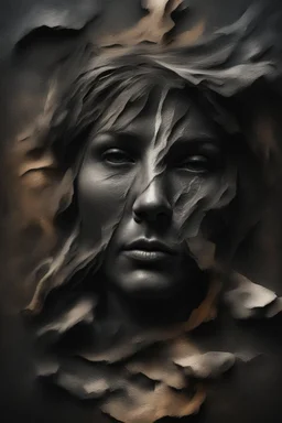 Hyper Realistic Aerial Grungy Dark-Grey Brush strokes on a dark rustic background with charcoals