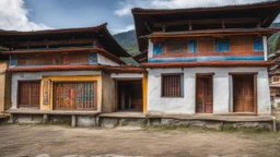 Houses in Kuruthang, Bhutan, traditional style, Bhutanese penis mural, beautiful composition, award-winning photograph, astonishing realism