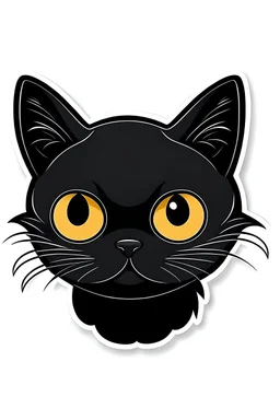 Minimalistic sticker of a cute black cat looking malicious