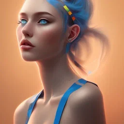 femme,cheveux bleu,barrettes à cheveux,yeux bleus,peau bleau,combinaison spatiale,lumière