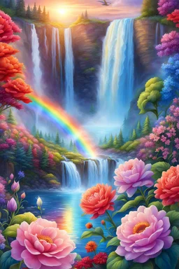 ufos, rainbows, beautiful gardens , flowers, cascades