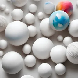 White balls painted with brushes and colours