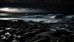 The noisy belt of the sea surrounds the coast and cold stars emerge and black birds migrate.