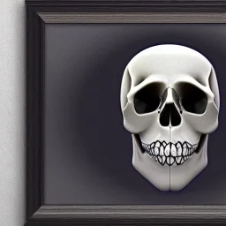 Cute fluid ink small skulls picture in detailed frame, big black eyes, unreal engine 5, 8k resolution, photorealistic, ultra detailed